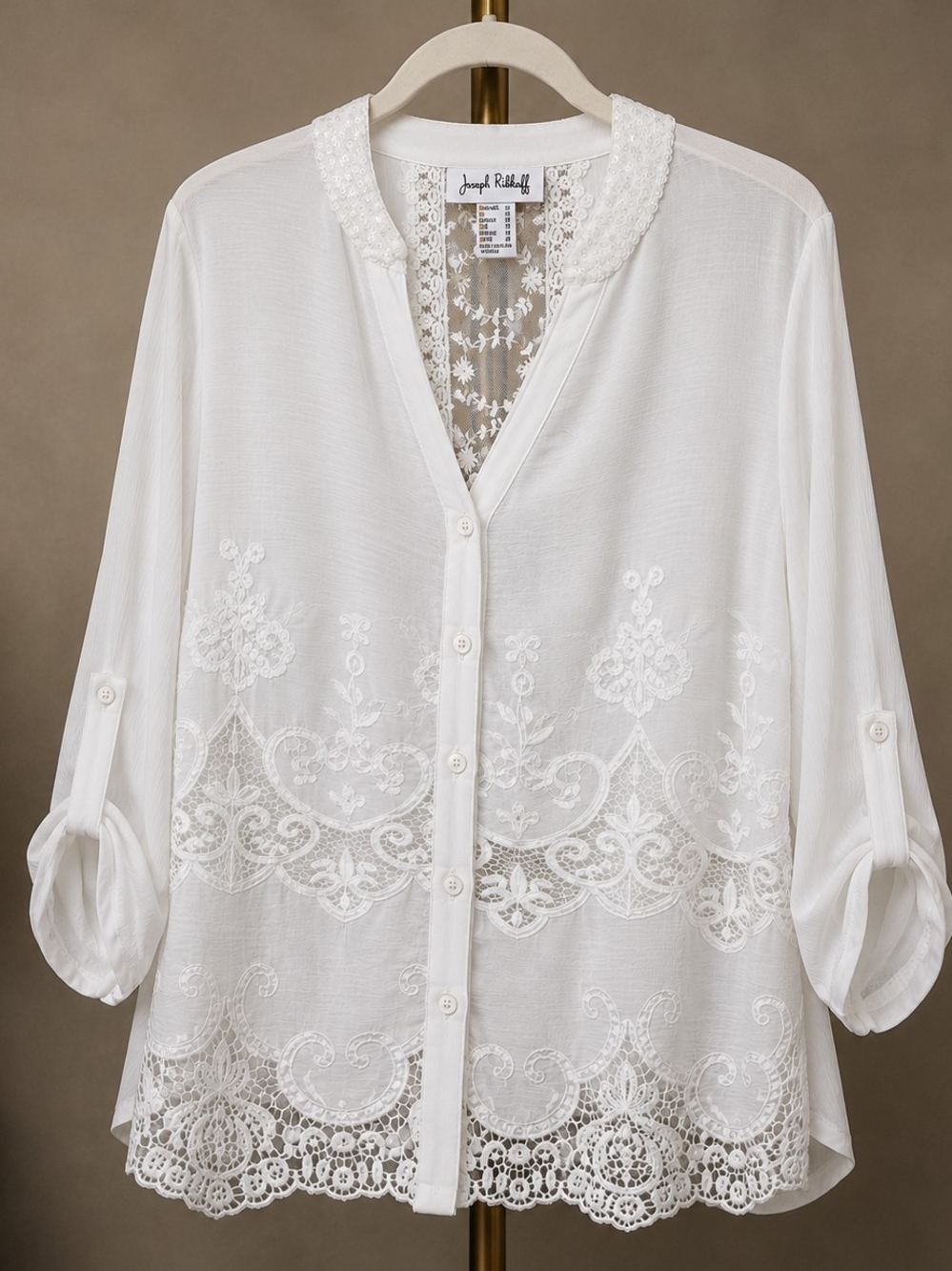 Joseph Ribkoff White Lace Embroidered Sequin Blouse Top Size 10